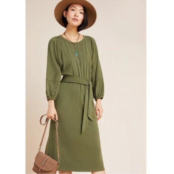 Anthropologie Thalia dolman sleeve green fleece midi dress - Picture 11 of 12